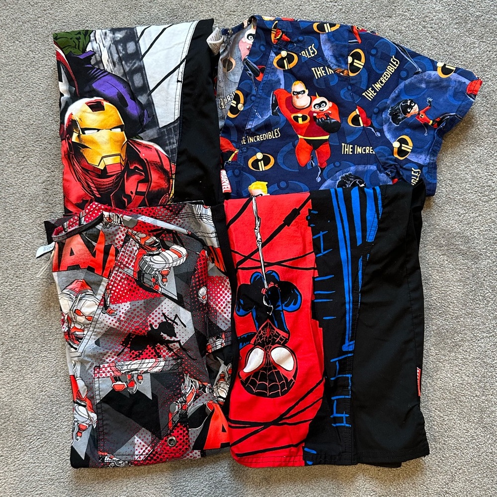 Lot of 4 Men’s Marvel / Disney / Superhero Scrub Tops - Small